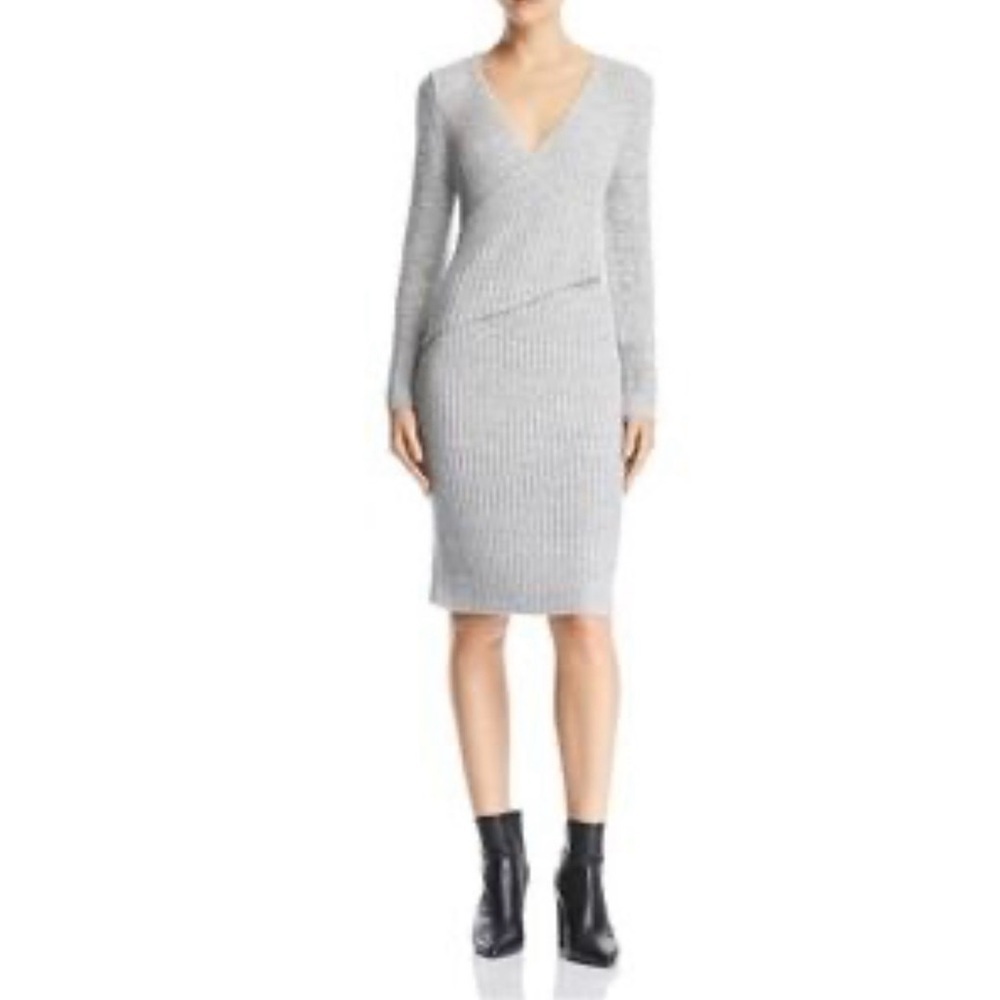 C/MEO Collective Gray Ribbed Long Sleeve Dress
